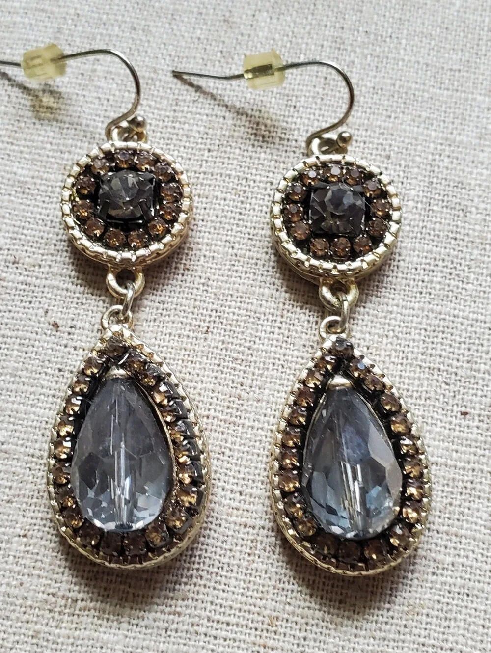 ​White House Black Market Smoky Quartz Crystal & Pave Teardrop Dangle Earrings